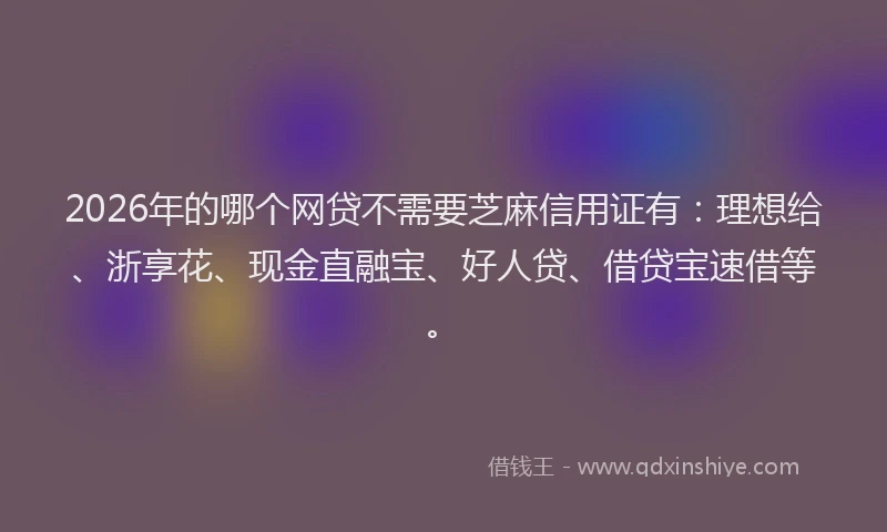 2026年的哪个网贷不需要芝麻信用证有：理想给、浙享花、现金直融宝、好人贷、借贷宝速借等。