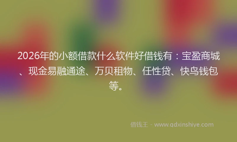 2026年的小额借款什么软件好借钱有：宝盈商城、现金易融通途、万贝租物、任性贷、快鸟钱包等。