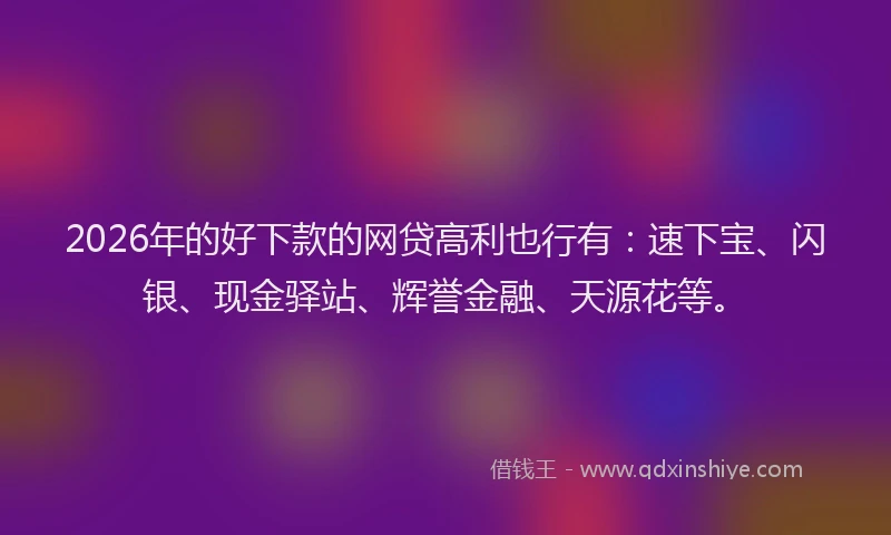 2026年的好下款的网贷高利也行有：速下宝、闪银、现金驿站、辉誉金融、天源花等。