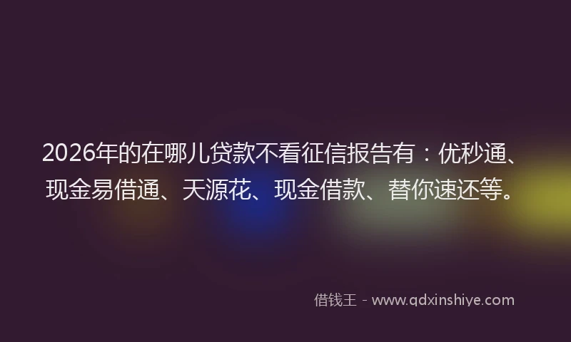2026年的在哪儿贷款不看征信报告有:优秒通、现金易借通、天源花、现金借款、替你速还等。