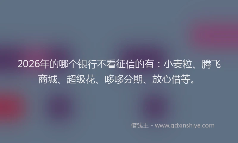 2026年的哪个银行不看征信的有：小麦粒、腾飞商城、超级花、哆哆分期、放心借等。