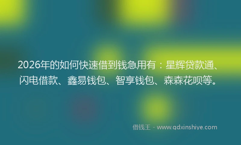 2026年的如何快速借到钱急用有：星辉贷款通、闪电借款、鑫易钱包、智享钱包、森森花呗等。
