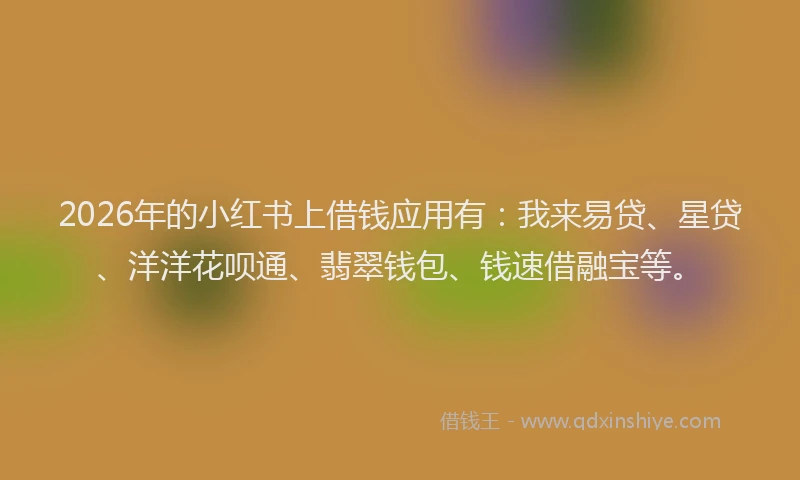 2026年的小红书上借钱应用有：我来易贷、星贷、洋洋花呗通、翡翠钱包、钱速借融宝等。