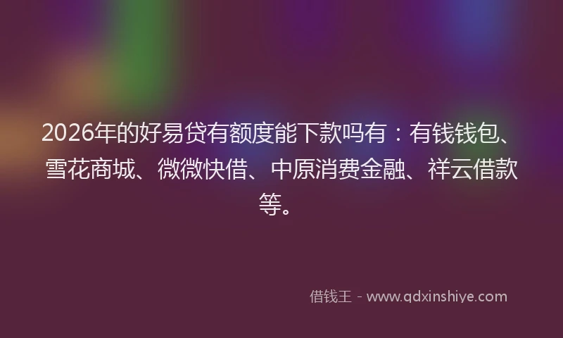 2026年的好易贷有额度能下款吗有：有钱钱包、雪花商城、微微快借、中原消费金融、祥云借款等。