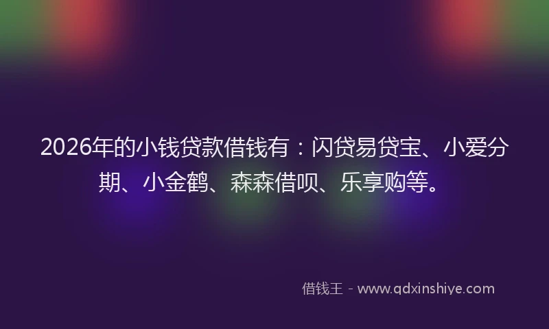 2026年的小钱贷款借钱有：闪贷易贷宝、小爱分期、小金鹤、森森借呗、乐享购等。