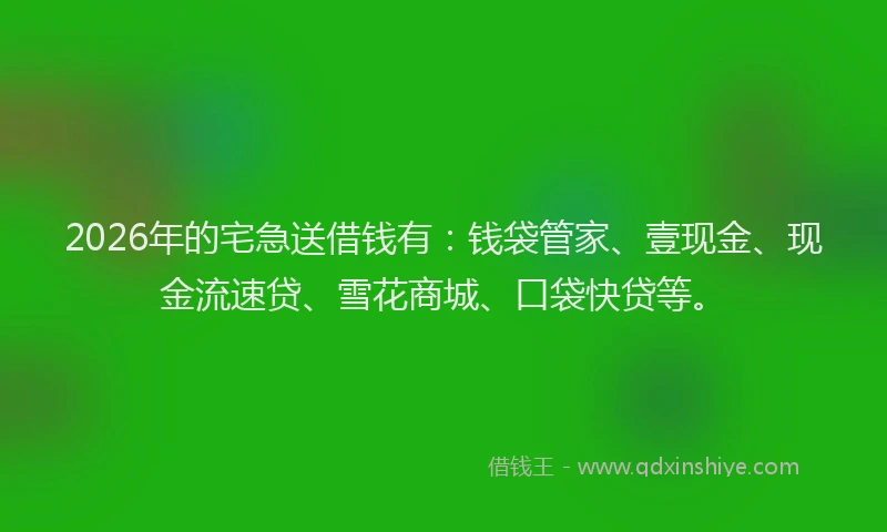 2026年的宅急送借钱有：钱袋管家、壹现金、现金流速贷、雪花商城、口袋快贷等。