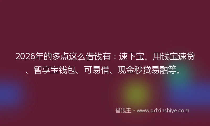 2026年的多点这么借钱有:速下宝、用钱宝速贷、智享宝钱包、可易借、现金秒贷易融等。