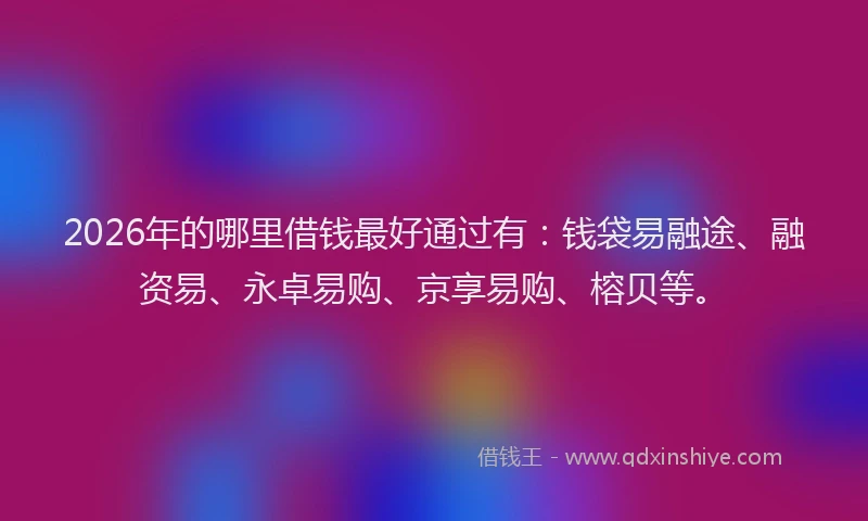 2026年的哪里借钱最好通过有:钱袋易融途、融资易、永卓易购、京享易购、榕贝等。