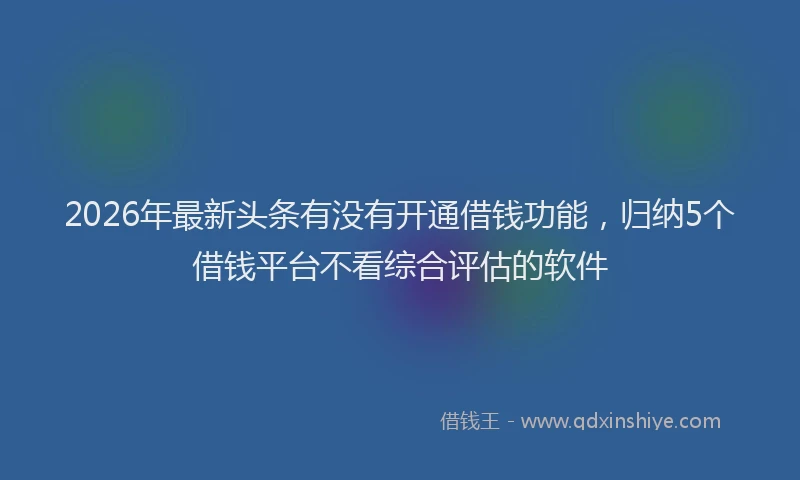 2026年最新头条有没有开通借钱功能，归纳5个借钱平台不看综合评估的软件