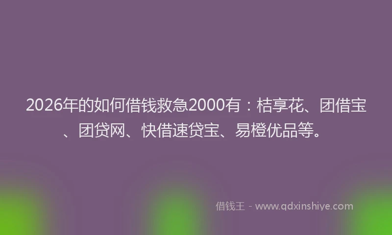 2026年的如何借钱救急2000有：桔享花、团借宝、团贷网、快借速贷宝、易橙优品等。