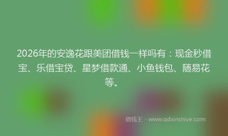 2026年的安逸花跟美团借钱一样吗有：现金秒借宝、乐借宝贷、星梦借款通、小鱼钱包、随易花等。