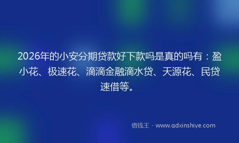 2026年的小安分期贷款好下款吗是真的吗有：盈小花、极速花、滴滴金融滴水贷、天源花、民贷速借等。