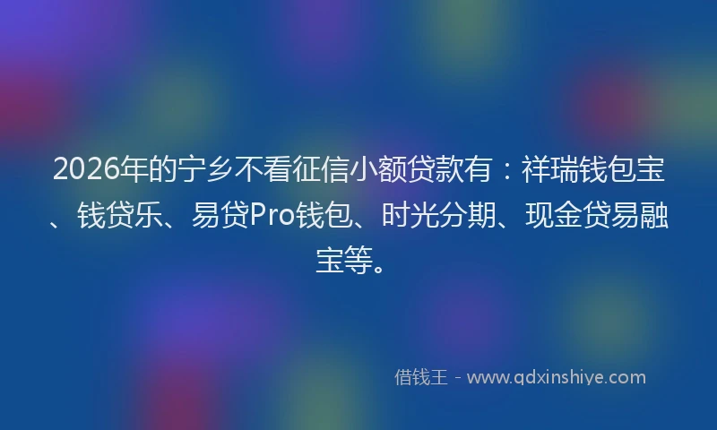 2026年的宁乡不看征信小额贷款有：祥瑞钱包宝、钱贷乐、易贷Pro钱包、时光分期、现金贷易融宝等。