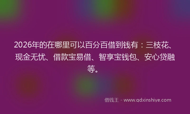 2026年的在哪里可以百分百借到钱有：三枝花、现金无忧、借款宝易借、智享宝钱包、安心贷融等。
