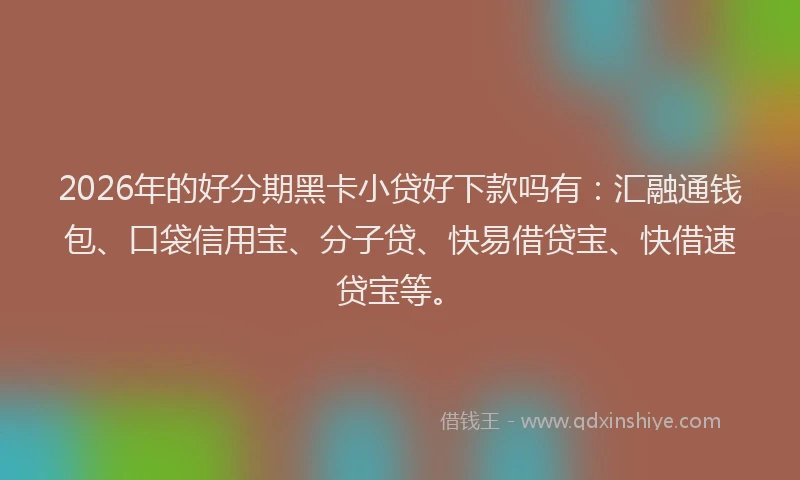 2026年的好分期黑卡小贷好下款吗有：汇融通钱包、口袋信用宝、分子贷、快易借贷宝、快借速贷宝等。