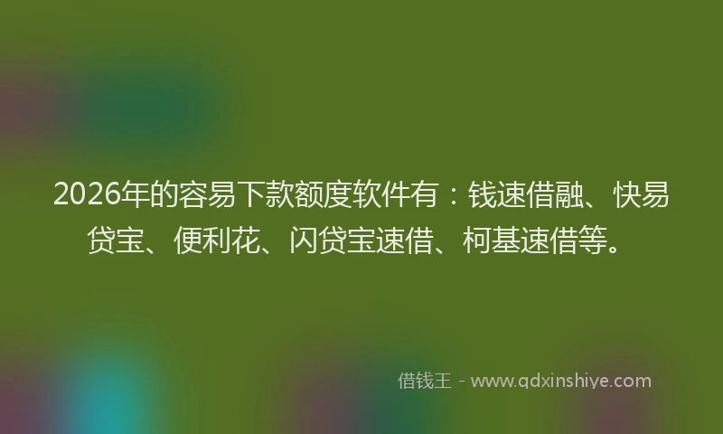 2026年的容易下款额度软件有：钱速借融、快易贷宝、便利花、闪贷宝速借、柯基速借等。