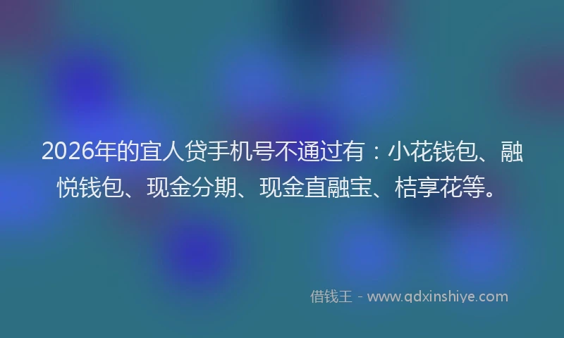 2026年的宜人贷手机号不通过有：小花钱包、融悦钱包、现金分期、现金直融宝、桔享花等。