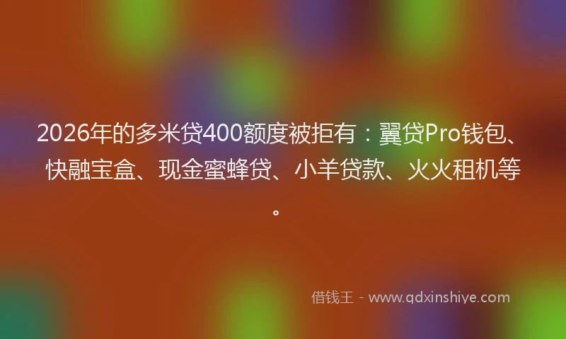 2026年的多米贷400额度被拒有:翼贷Pro钱包、快融宝盒、现金蜜蜂贷、小羊贷款、火火租机等。