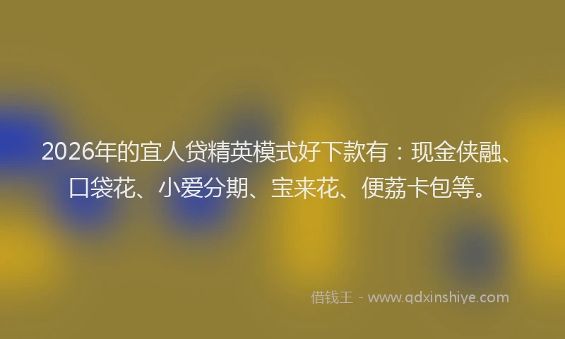 2026年的宜人贷精英模式好下款有：现金侠融、口袋花、小爱分期、宝来花、便荔卡包等。