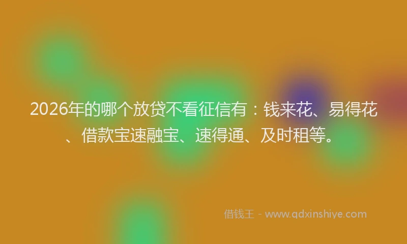 2026年的哪个放贷不看征信有:钱来花、易得花、借款宝速融宝、速得通、及时租等。