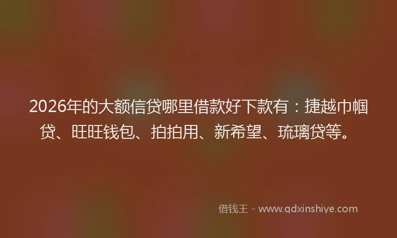 2026年的大额信贷哪里借款好下款有：捷越巾帼贷、旺旺钱包、拍拍用、新希望、琉璃贷等。