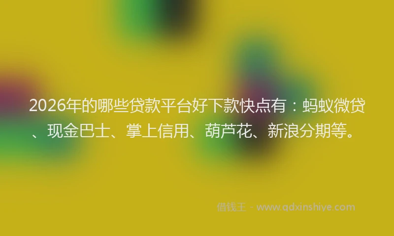 2026年的哪些贷款平台好下款快点有：蚂蚁微贷、现金巴士、掌上信用、葫芦花、新浪分期等。