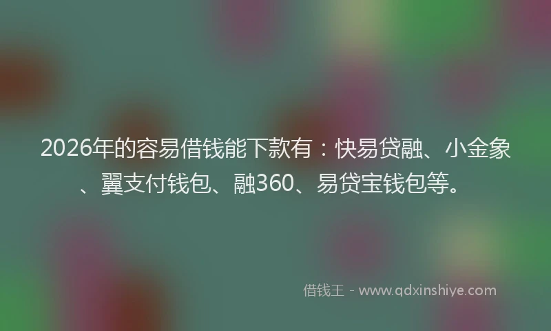 2026年的容易借钱能下款有：快易贷融、小金象、翼支付钱包、融360、易贷宝钱包等。