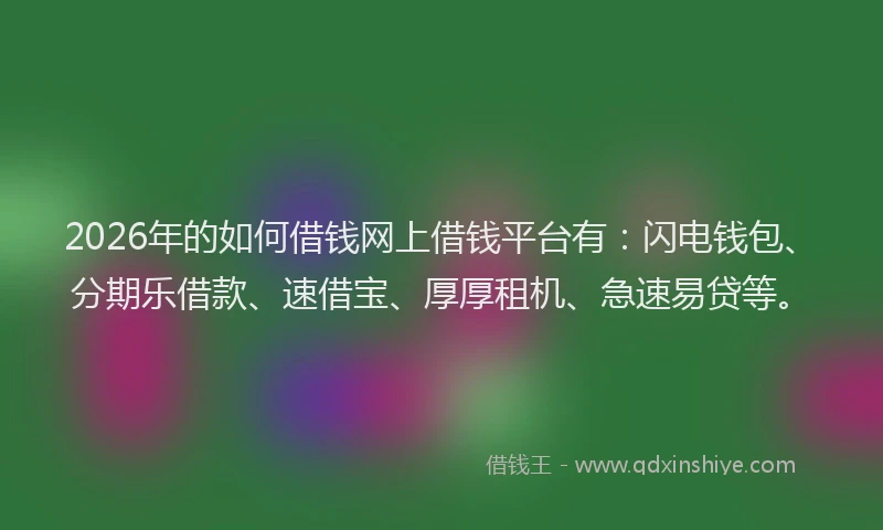 2026年的如何借钱网上借钱平台有：闪电钱包、分期乐借款、速借宝、厚厚租机、急速易贷等。