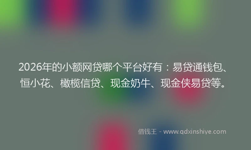 2026年的小额网贷哪个平台好有：易贷通钱包、恒小花、橄榄信贷、现金奶牛、现金侠易贷等。