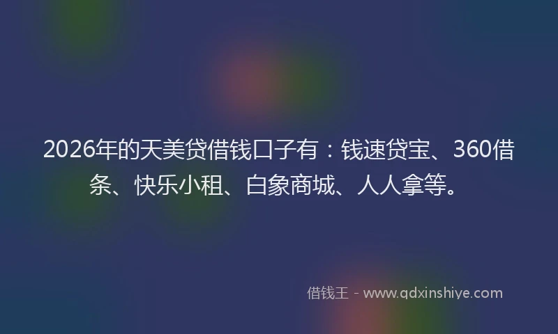 2026年的天美贷借钱口子有：钱速贷宝、360借条、快乐小租、白象商城、人人拿等。