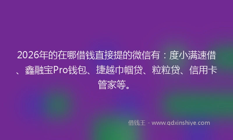 2026年的在哪借钱直接提的微信有:度小满速借、鑫融宝Pro钱包、捷越巾帼贷、粒粒贷、信用卡管家等。