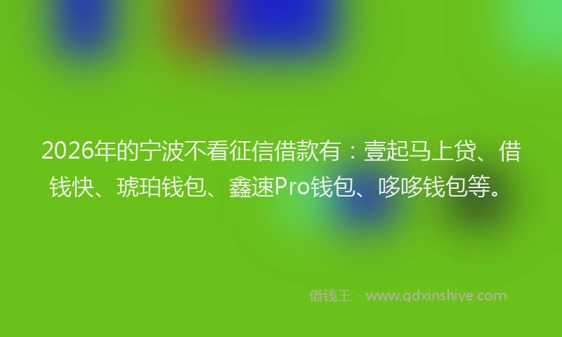 2026年的宁波不看征信借款有：壹起马上贷、借钱快、琥珀钱包、鑫速Pro钱包、哆哆钱包等。