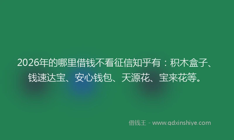 2026年的哪里借钱不看征信知乎有：积木盒子、钱速达宝、安心钱包、天源花、宝来花等。