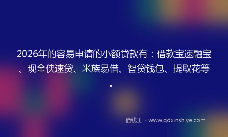 2026年的容易申请的小额贷款有：借款宝速融宝、现金侠速贷、米族易借、智贷钱包、提取花等。