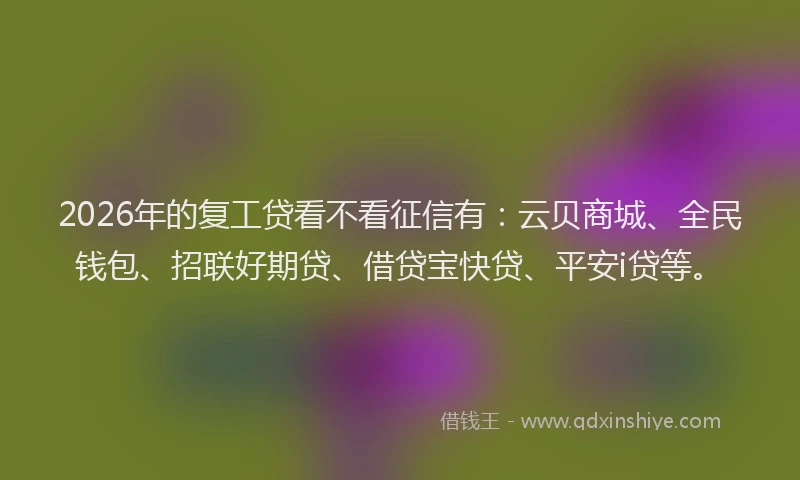 2026年的复工贷看不看征信有：云贝商城、全民钱包、招联好期贷、借贷宝快贷、平安i贷等。
