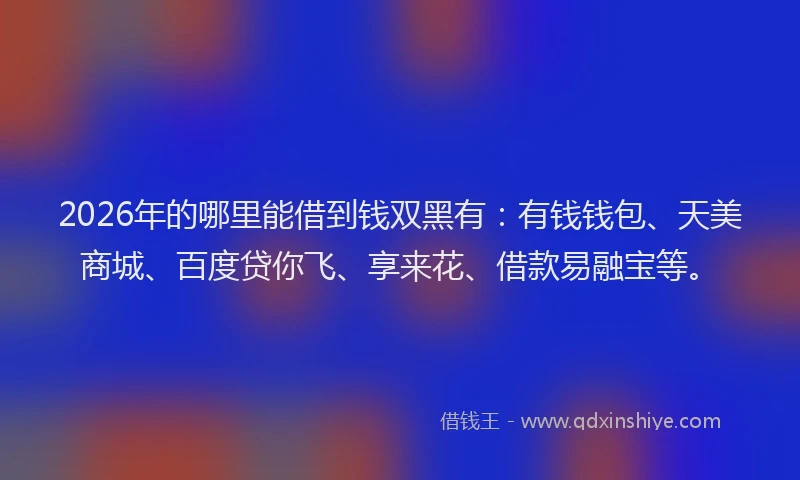 2026年的哪里能借到钱双黑有：有钱钱包、天美商城、百度贷你飞、享来花、借款易融宝等。