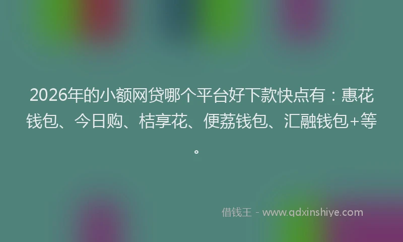 2026年的小额网贷哪个平台好下款快点有：惠花钱包、今日购、桔享花、便荔钱包、汇融钱包+等。