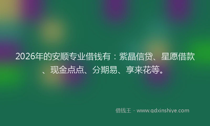 2026年的安顺专业借钱有：紫晶信贷、星愿借款、现金点点、分期易、享来花等。