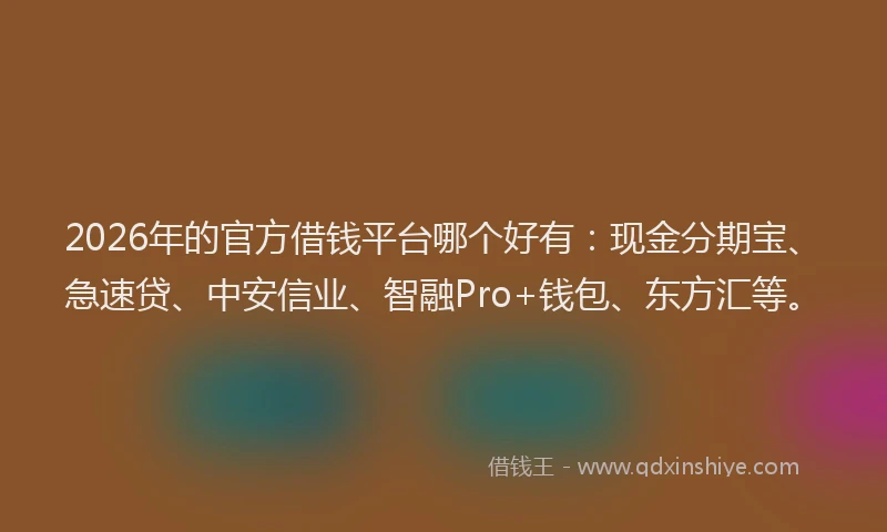2026年的官方借钱平台哪个好有：现金分期宝、急速贷、中安信业、智融Pro+钱包、东方汇等。