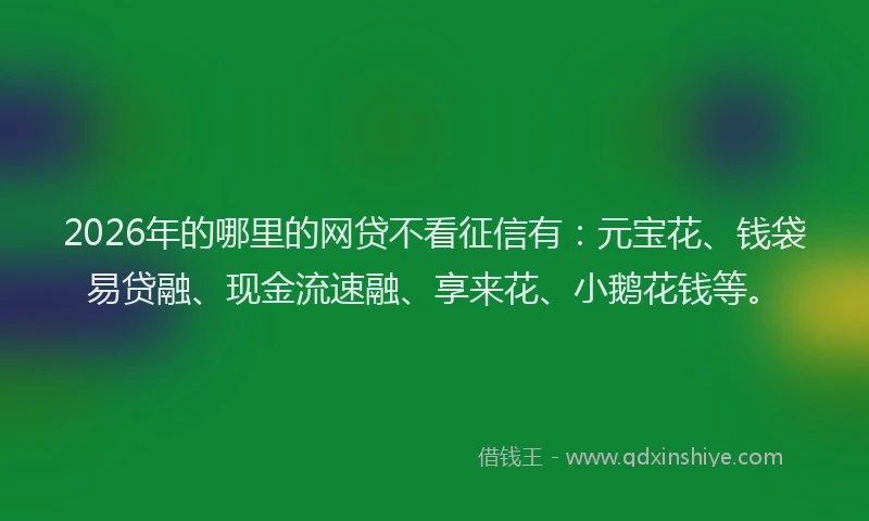 2026年的哪里的网贷不看征信有:元宝花、钱袋易贷融、现金流速融、享来花、小鹅花钱等。