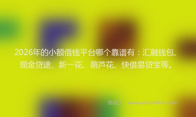 2026年的小额借钱平台哪个靠谱有：汇融钱包、现金贷途、新一花、葫芦花、快借易贷宝等。