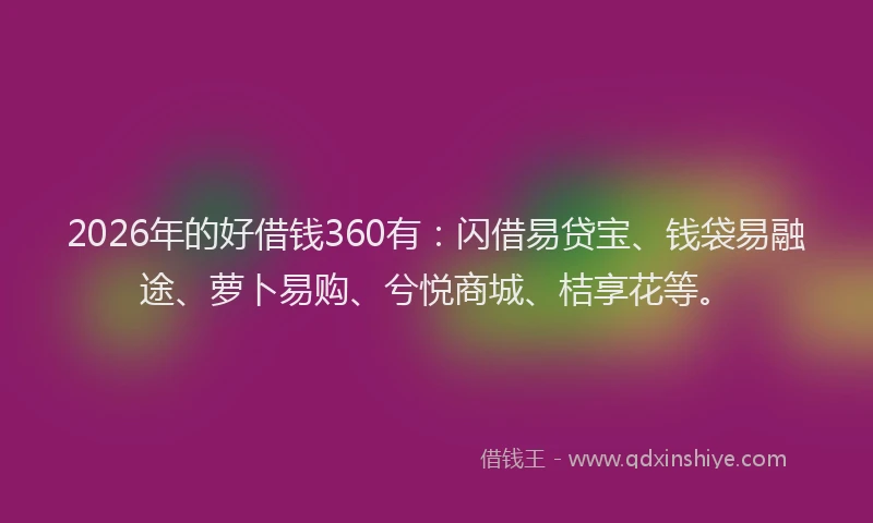 2026年的好借钱360有：闪借易贷宝、钱袋易融途、萝卜易购、兮悦商城、桔享花等。