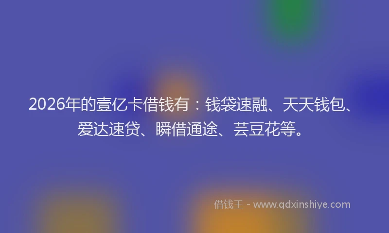 2026年的壹亿卡借钱有：钱袋速融、天天钱包、爱达速贷、瞬借通途、芸豆花等。