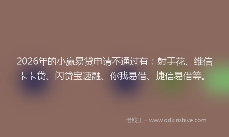 2026年的小赢易贷申请不通过有：射手花、维信卡卡贷、闪贷宝速融、你我易借、捷信易借等。