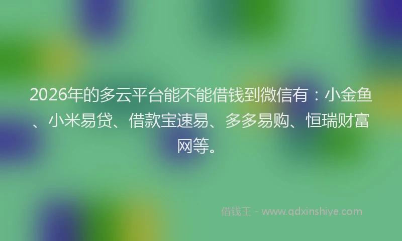 2026年的多云平台能不能借钱到微信有：小金鱼、小米易贷、借款宝速易、多多易购、恒瑞财富网等。