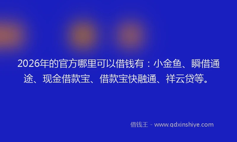 2026年的官方哪里可以借钱有：小金鱼、瞬借通途、现金借款宝、借款宝快融通、祥云贷等。