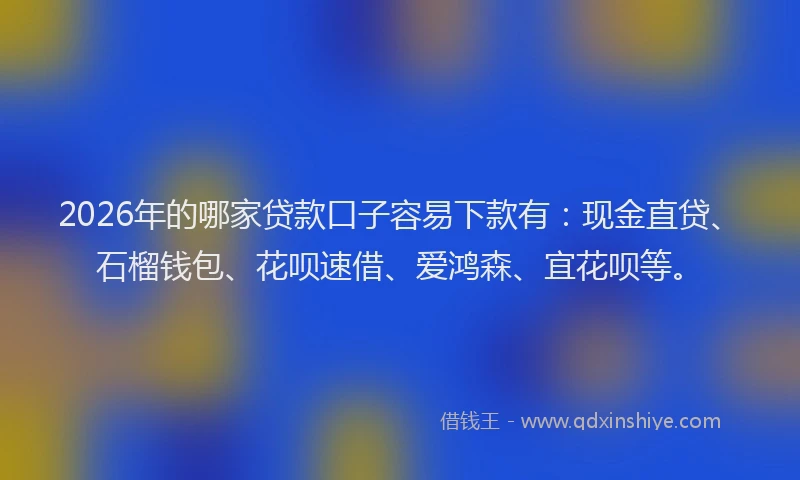 2026年的哪家贷款口子容易下款有：现金直贷、石榴钱包、花呗速借、爱鸿森、宜花呗等。