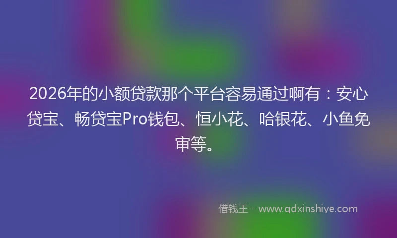 2026年的小额贷款那个平台容易通过啊有：安心贷宝、畅贷宝Pro钱包、恒小花、哈银花、小鱼免审等。