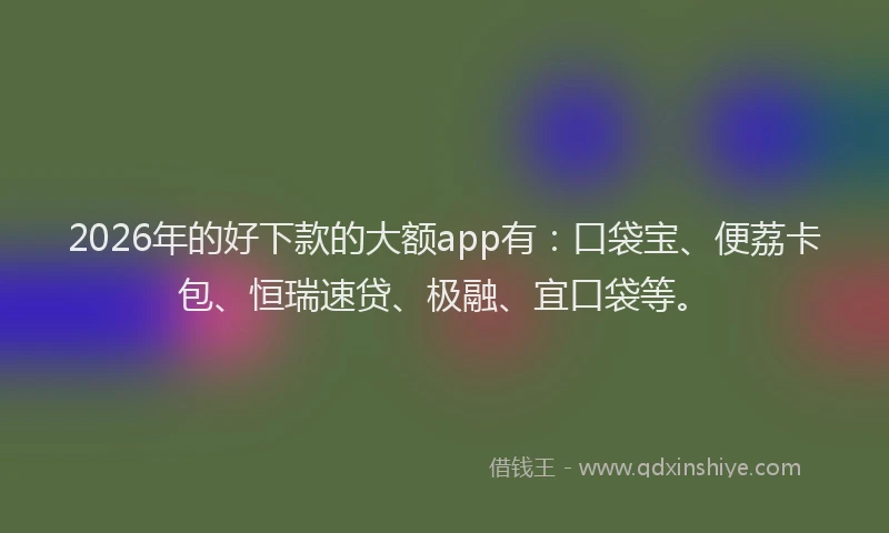 2026年的好下款的大额app有：口袋宝、便荔卡包、恒瑞速贷、极融、宜口袋等。