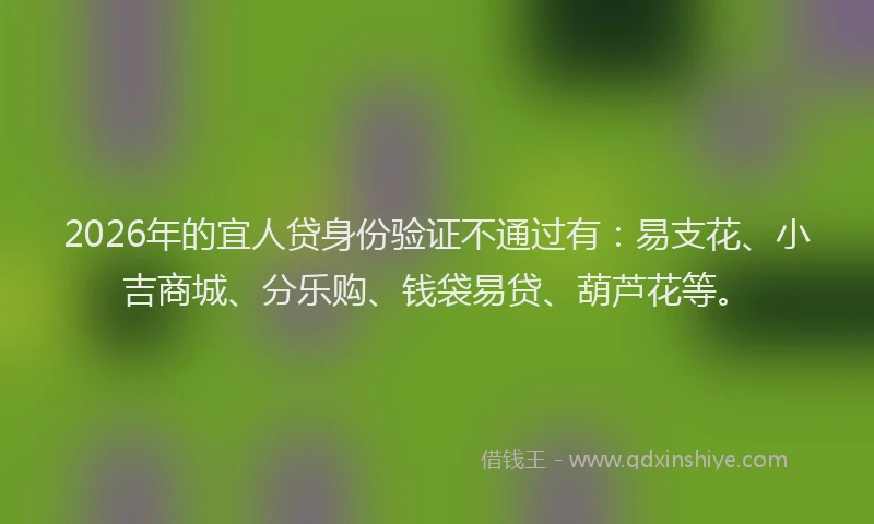 2026年的宜人贷身份验证不通过有：易支花、小吉商城、分乐购、钱袋易贷、葫芦花等。